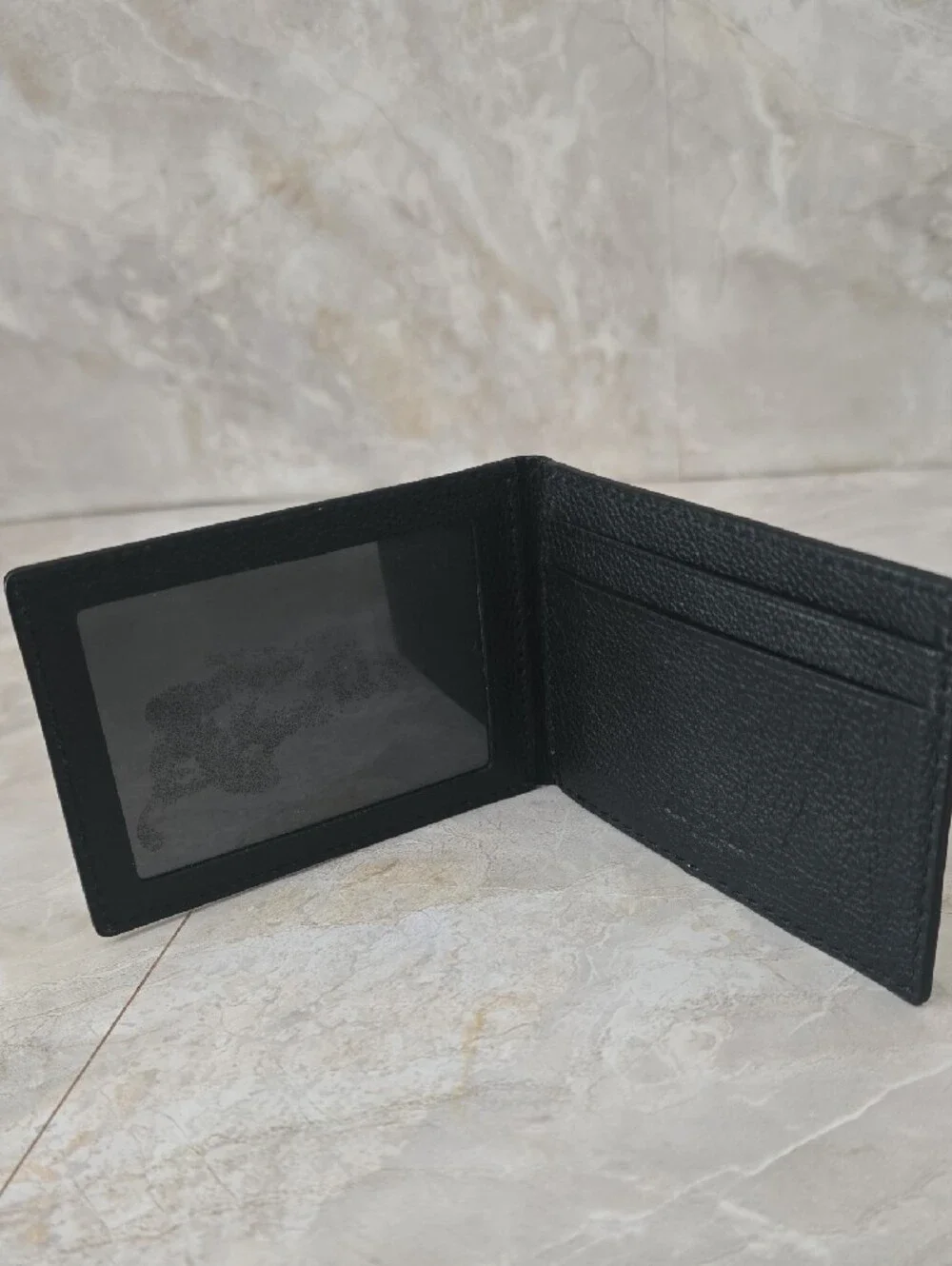 COACH Men's Compact Billfold Card Case Wallet Black Pebbled Leather NWOT
